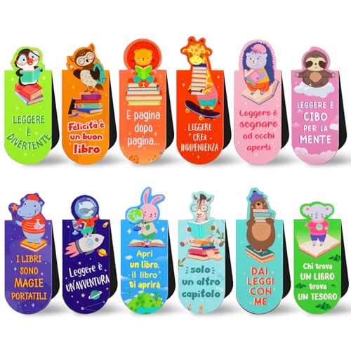 BETESSIN Magnetische Lesezeichen Kinder - 12 Stück Tiere Lesezeichen mit Ialienischen Sprüchen über das Lesen - Kleine Geschenke für Schüler, Buchliebhaber BETESSIN Magnetische Lesezeichen Kinder - 12 Stück Tiere Lesezeichen mit Ialienischen Sprüchen über das Lesen - Kleine Geschenke für Schüler, Buchliebhaber von BETESSIN