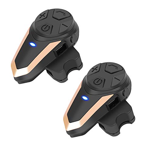 BETOWEY Motorrad Headset, BT-S3 Motorrad Kommunikationssystem Freisprechanlage Helm Kopfhörer Bluetooth mit Radio FM (Doppel Set, Gold) von BETOWEY