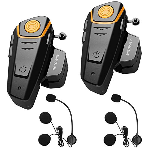 BETOWEY Motorrad Sprechanlage für 2, BT-S2 Motorrad Bluetooth Kommunikationssystem Gegensprechanlage Motorradhelm - 2 Stück von BETOWEY