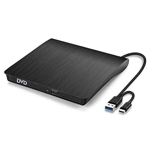 BEVA Externes CD DVD Laufwerk, USB 3.0 & Type C Tragabar USB C Drive Player Brenner, für PC Laptop Desktop mit Win10/XP/Win 7/Win 8, Mac, MacBook Air/Pro von BEVA