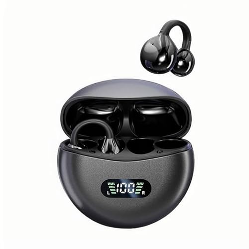 BEVCEFCC Open Ear Kopfhörer Bluetooth 5.4 Clip On Kopfhörer Kabellos Kopfhörer Sport Luftleitung Knochenschall Kopfhörer Sport mit Ohrclip, Digitale Anzeige-LED, für Joggen/Laufen (Schwarz) von BEVCEFCC