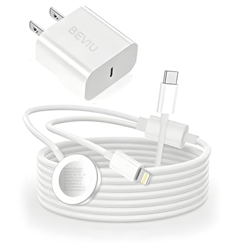 BEVIU Aktualisiertes Uhren-Ladegerät, 2 in 1 USB C Schnellladegerät für iPhone [MFI zertifiziert] 6 Fuß Kabelloses Ladekabel mit 20W Wandladeeinheit von BEVIU