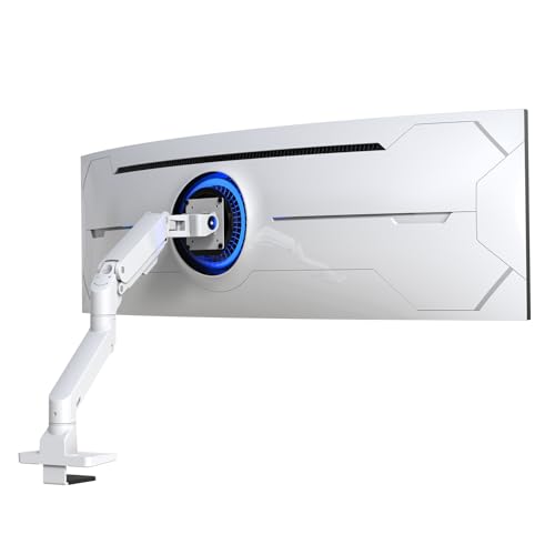 BEWISER Monitor Halterung für 34-49 Zoll Weiß 1 Monitor Ultrabreite Curved Monitore und Neue 57 Zoll,Höhenverstellbar mit Neigungen,Schwenken,Robuster Gasfeder von 5-20 kg VESA 75x75/100x100 von BEWISER
