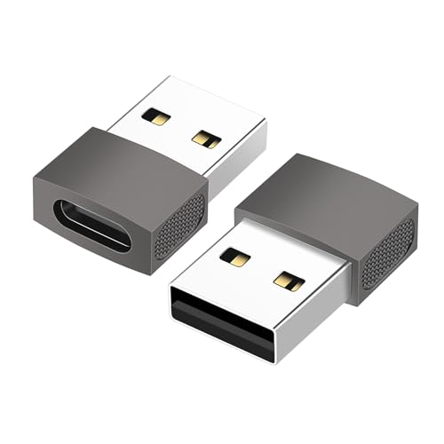 BEYEE USB C auf USB Adapter (2-Pack) Zinklegierung Typ C Weiblich auf A Männlich Ladegerät Konverter Kompatibel mit iPhone 15 14 13 12 Pro Max Plus, AirPods CarPlay Galaxy S23 S24 (Space Grey) von BEYEE