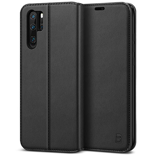 BEZ Handyhülle für Huawei P30 Pro Hülle, Premium Tasche Case Kompatibel für Huawei P30 Pro, Schutzhüllen aus Klappetui mit Kreditkartenhaltern, Ständer, Magnetverschluss, Schwarz von BEZ