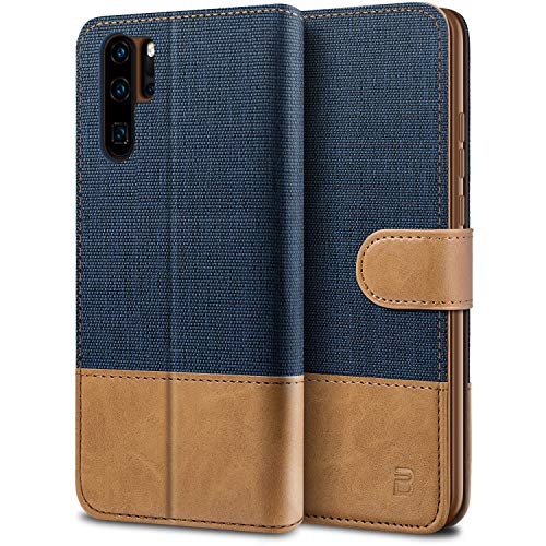 BEZ Handyhülle für Huawei P30 Pro Hülle, Tasche Kompatibel für Huawei P30 Pro, Schutzhüllen aus Klappetui mit Kreditkartenhaltern, Ständer, Magnetverschluss, Blaue Marine von BEZ