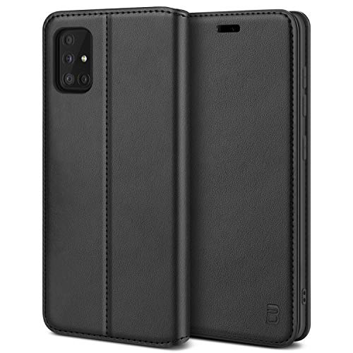 BEZ Handyhülle für Samsung A51 Hülle, Premium Tasche Kompatibel für Samsung Galaxy A51, Schutzhüllen aus Klappetui mit Kreditkartenhaltern, Ständer, Magnetverschluss, Schwarz von BEZ