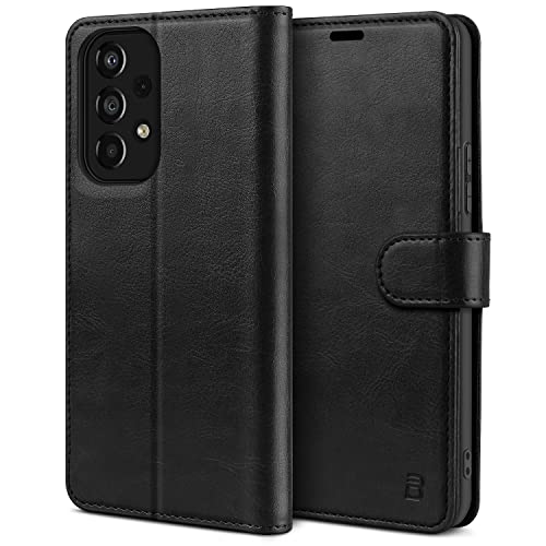 BEZ Handyhülle für Samsung A53 5G Hülle, Tasche Schutzhüllen Kompatibel mit Samsung Galaxy A53 5G, Schützende Brieftasche aus PU Leder mit Kartenfächern [RFID Schutz], Magnetverschluss, Schwarz von BEZ