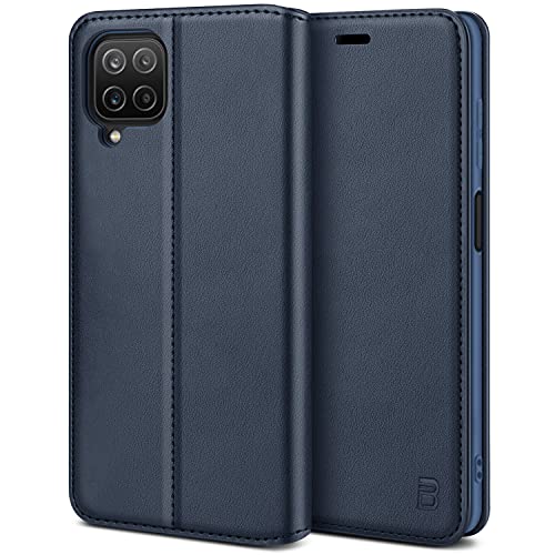 BEZ Handyhülle für Samsung Galaxy A12 Hülle, Samsung A12 Hülle, Premium Tasche Kompatibel für Samsung A12 / M12, Schutzhüllen aus Klappetui mit Kreditkartenhaltern, Ständer, Magnetverschluss, Marine von BEZ