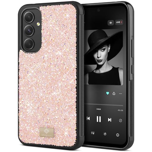 BEZ Handyhülle für Samsung Galaxy A34 5G Hülle Glitzer, Sparkle Diamond Crystal Bling Hülle mit Bling & Co. Serie für Samsung A34 5G, Flamingo rosa von BEZ