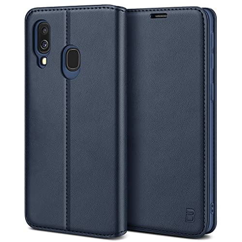 BEZ Handyhülle für Samsung Galaxy A40 Hülle, Premium Tasche Kompatibel für Samsung A40, Schutzhüllen aus Klappetui mit Kreditkartenhaltern, Ständer, Magnetverschluss, Blaue Marine von BEZ