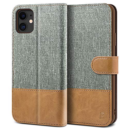 BEZ Handyhülle für iPhone 11 Hülle, Tasche Kompatibel für iPhone 11, Schutzhüllen aus Klappetui mit Kreditkartenhaltern, Ständer, Magnetverschluss, Grau von BEZ