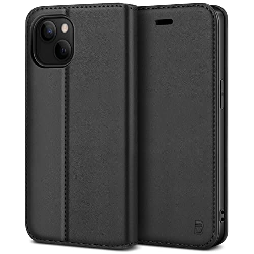 BEZ Handyhülle für iPhone 13 Hülle, Premium Tasche Kompatibel für iPhone 13, Tasche Case Schutzhüllen aus Klappetui mit Kreditkartenhaltern, Ständer, Magnetverschluss, Schwarz von BEZ