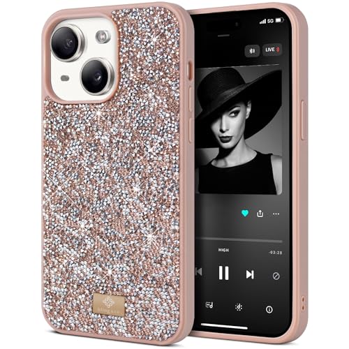 BEZ Handyhülle für iPhone 13 Hülle Glitzer, Sparkle Diamond Crystal Bling Hülle mit Bling & Co. Serie Kompatibel für iPhone 13, Toskanisches Beige von BEZ