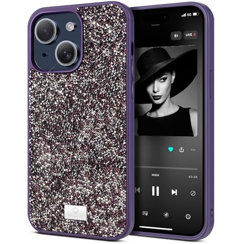 BEZ Handyhülle für iPhone 14 Hülle Glitzer, Sparkle Diamond Crystal Bling Hülle mit Bling & Co. Serie Kompatibel für iPhone 14, Viola Lila von BEZ