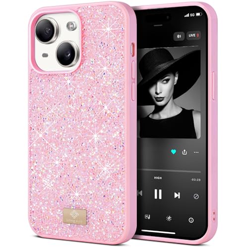 BEZ Handyhülle für iPhone 14 Plus Hülle Glitzer, Sparkle Diamond Crystal Bling Hülle mit Bling & Co. Serie für iPhone 14 Plus, Flamingo Rosa von BEZ