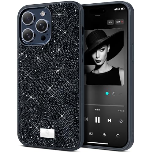 BEZ Handyhülle für iPhone 14 Pro Hülle Glitzer, Sparkle Diamond Crystal Bling Hülle mit Bling & Co. Serie für iPhone 14 Pro, Jet Schwarz von BEZ