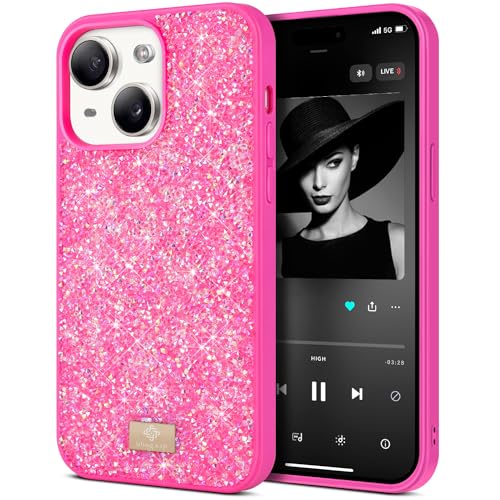 BEZ Handyhülle für iPhone 15 Hülle Glitzer, Sparkle Diamond Crystal Bling Hülle mit Bling & Co. Serie Kompatibel für iPhone 15, Brink Pink von BEZ