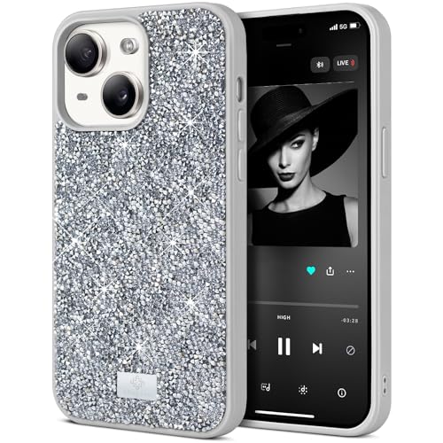 BEZ Handyhülle für iPhone 15 Hülle Glitzer, Sparkle Diamond Crystal Bling Hülle mit Bling & Co. Serie Kompatibel für iPhone 15, Funkelndes Silber von BEZ