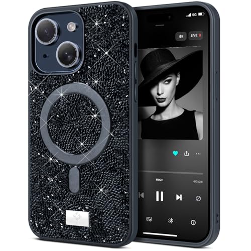 BEZ Handyhülle für iPhone 15 Plus Hülle Glitzer, Kompatibel mit MagSafe, Sparkle Diamond Crystal Bling Hülle mit Bling & Co. Serie, Magnetisch Hülle für iPhone 15 Plus, Jet Schwarz BEZ Handyhülle für iPhone 15 Plus Hülle Glitzer, Kompatibel mit MagSafe, Sparkle Diamond Crystal Bling Hülle mit Bling & Co. Serie, Magnetisch Hülle für iPhone 15 Plus, Jet Schwarz von BEZ