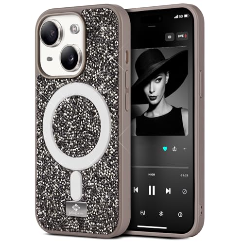 BEZ Handyhülle für iPhone 15 Plus Hülle Glitzer, Kompatibel mit MagSafe, Sparkle Diamond Crystal Bling Hülle mit Bling & Co. Serie, Magnetisch Hülle für iPhone 15 Plus, Titan Silber BEZ Handyhülle für iPhone 15 Plus Hülle Glitzer, Kompatibel mit MagSafe, Sparkle Diamond Crystal Bling Hülle mit Bling & Co. Serie, Magnetisch Hülle für iPhone 15 Plus, Titan Silber von BEZ
