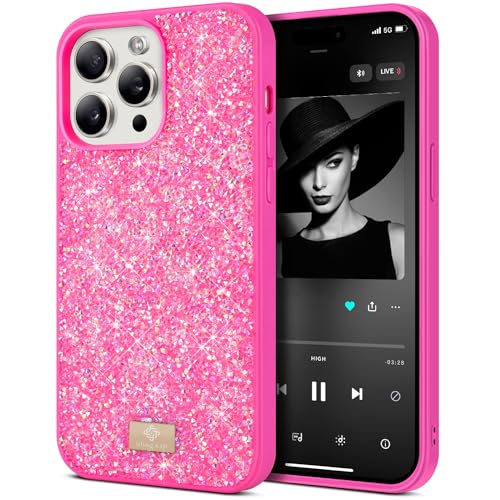 BEZ Handyhülle für iPhone 15 Pro Hülle Glitzer, Sparkle Diamond Crystal Bling Hülle mit Bling & Co. Serie für iPhone 15 Pro, Brink Pink von BEZ