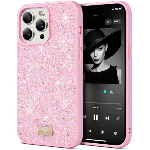 BEZ Handyhülle für iPhone 15 Pro Max Hülle Glitzer, Sparkle Diamond Crystal Bling Hülle mit Bling & Co. Serie für iPhone 15 Pro Max, Flamingo rosa von BEZ