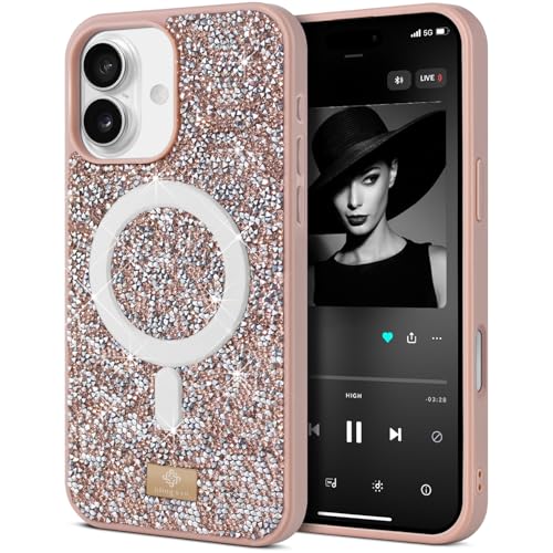 BEZ Handyhülle für iPhone 16 Hülle Glitzer, Kompatibel mit MagSafe, Sparkle Diamond Crystal Bling Hülle mit Bling & Co. Serie, Magnetisch Hülle für iPhone 16, Toskanisches Beige BEZ Handyhülle für iPhone 16 Hülle Glitzer, Kompatibel mit MagSafe, Sparkle Diamond Crystal Bling Hülle mit Bling & Co. Serie, Magnetisch Hülle für iPhone 16, Toskanisches Beige von BEZ