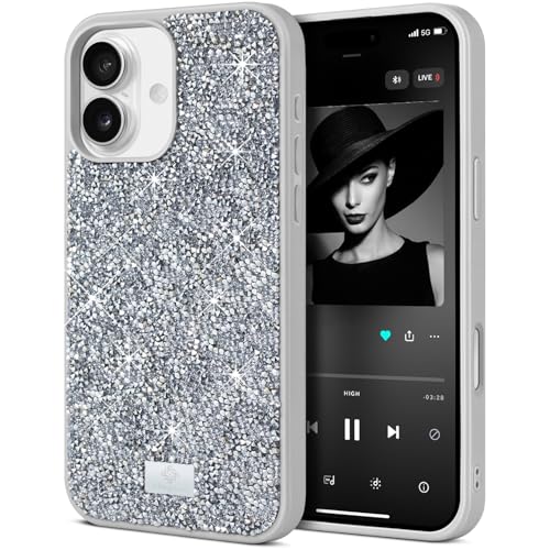 BEZ Handyhülle für iPhone 16 Hülle Glitzer, Sparkle Diamond Crystal Bling Hülle mit Bling & Co. Serie für iPhone 16, Funkelndes Silber BEZ Handyhülle für iPhone 16 Hülle Glitzer, Sparkle Diamond Crystal Bling Hülle mit Bling & Co. Serie für iPhone 16, Funkelndes Silber von BEZ