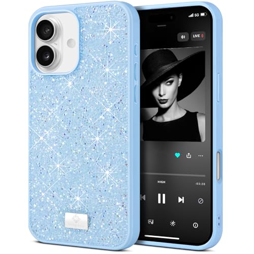 BEZ Handyhülle für iPhone 16 Hülle Glitzer, Sparkle Diamond Crystal Bling Hülle mit Bling & Co. Serie für iPhone 16, Himmelblau BEZ Handyhülle für iPhone 16 Hülle Glitzer, Sparkle Diamond Crystal Bling Hülle mit Bling & Co. Serie für iPhone 16, Himmelblau von BEZ