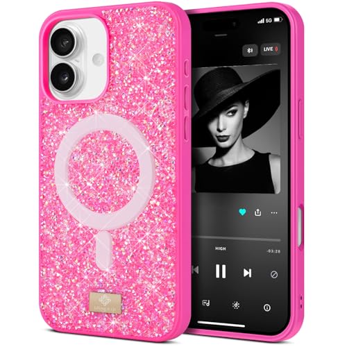 BEZ Handyhülle für iPhone 16 Plus Hülle Glitzer, Kompatibel mit MagSafe, Sparkle Diamond Crystal Bling Hülle mit Bling & Co. Serie, Magnetisch Hülle für iPhone 16 Plus, Brink Pink BEZ Handyhülle für iPhone 16 Plus Hülle Glitzer, Kompatibel mit MagSafe, Sparkle Diamond Crystal Bling Hülle mit Bling & Co. Serie, Magnetisch Hülle für iPhone 16 Plus, Brink Pink von BEZ