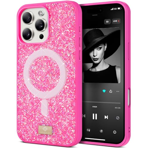BEZ Handyhülle für iPhone 16 Pro Max Hülle Glitzer, Kompatibel mit MagSafe, Sparkle Diamond Crystal Bling Hülle mit Bling & Co. Serie, Magnetisch Hülle für iPhone 16 Pro Max, Brink Pink BEZ Handyhülle für iPhone 16 Pro Max Hülle Glitzer, Kompatibel mit MagSafe, Sparkle Diamond Crystal Bling Hülle mit Bling & Co. Serie, Magnetisch Hülle für iPhone 16 Pro Max, Brink Pink von BEZ