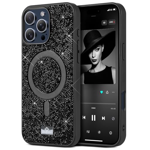 BEZ Handyhülle für iPhone 16 Pro Max Hülle Glitzer, Kompatibel mit MagSafe, Sparkle Diamond Crystal Bling Hülle mit Bling & Co. Serie, Magnetisch Hülle für iPhone 16 Pro Max, Jet Schwarz BEZ Handyhülle für iPhone 16 Pro Max Hülle Glitzer, Kompatibel mit MagSafe, Sparkle Diamond Crystal Bling Hülle mit Bling & Co. Serie, Magnetisch Hülle für iPhone 16 Pro Max, Jet Schwarz von BEZ