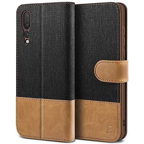 BEZ Hülle für Huawei P20 Pro Hülle, Handyhülle Kompatibel für Huawei P20 Pro, Handytasche Schutzhülle Tasche Case [Stoff und PU Leder] mit Kreditkartenhaltern, Schwarz von BEZ