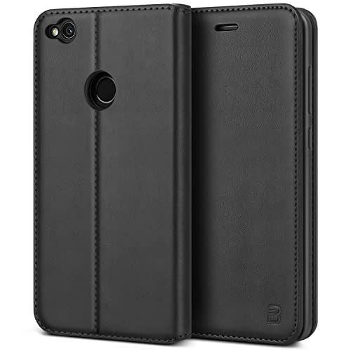 BEZ Hülle für Huawei P8 Lite 2017 Hülle, Handyhülle Kompatibel für Huawei P8 Lite 2017 Tasche, Case Schutzhüllen aus Klappetui mit Kreditkartenhaltern, Ständer, Magnetverschluss, Schwarz von BEZ