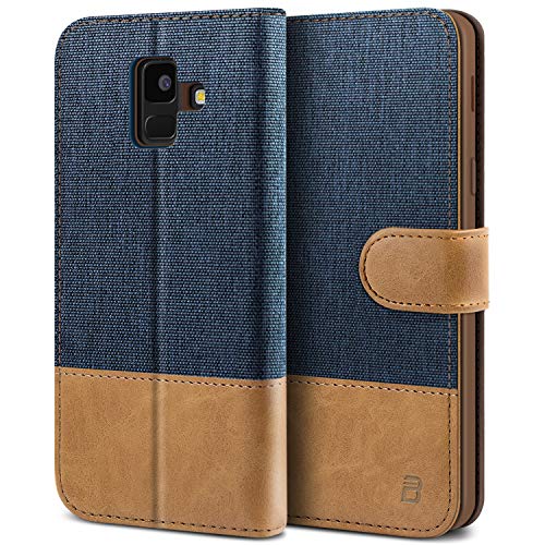 BEZ Hülle für Samsung A6 2018 Hülle, Handyhülle Kompatibel für Samsung Galaxy A6 2018, Handytasche Schutzhülle Tasche [Stoff und PU Leder] mit Kreditkartenhalter, Blaue Marine von BEZ