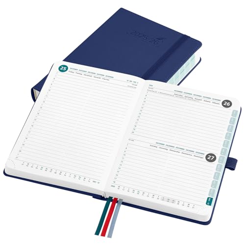 BEZEND 16-Monate Kalender 2025 2026 (Sep 25-Dez 26), Tagesplaner 1 Tag 1 Seite mit Zeitleiste, 30 Minuten Takt Tageskalender din B6 12 x 17 cm, Terminplaner 25/26 mit PU-Leder Hardcover, Blaubeere von BEZEND