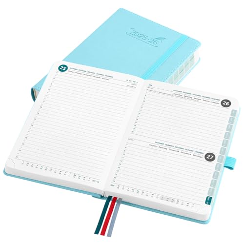 BEZEND 16-Monate Kalender 2025 2026 (Sep 25-Dez 26), Tagesplaner 1 Tag 1 Seite mit Zeitleiste, 30 Minuten Takt Tageskalender din B6 12 x 17 cm, Terminplaner 25/26 mit PU-Leder Hardcover, Himmelblau von BEZEND