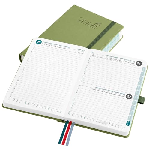 BEZEND 16-Monate Kalender 2025 2026 (Sep 25-Dez 26), Tagesplaner 1 Tag 1 Seite mit Zeitleiste, 30 Minuten Takt Tageskalender din B6 12 x 17 cm, Terminplaner 25/26 mit PU-Leder Hardcover, Kiwi von BEZEND