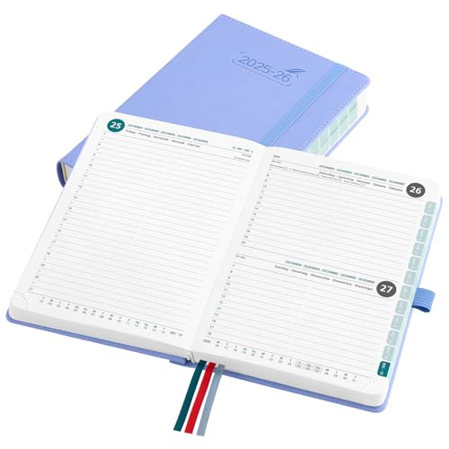 BEZEND 16-Monate Kalender 2025 2026 (Sep 25-Dez 26), Tagesplaner 1 Tag 1 Seite mit Zeitleiste, 30 Minuten Takt Tageskalender din B6 12 x 17 cm, Terminplaner 25/26 mit PU-Leder Hardcover, Kornblume von BEZEND