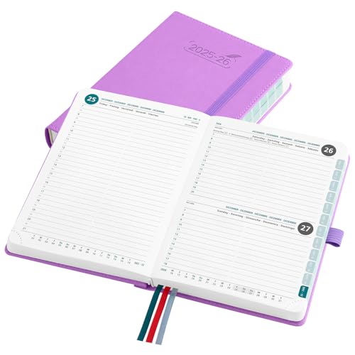 BEZEND 16-Monate Kalender 2025 2026 (Sep 25-Dez 26), Tagesplaner 1 Tag 1 Seite mit Zeitleiste, 30 Minuten Takt Tageskalender din B6 12 x 17 cm, Terminplaner 25/26 mit PU-Leder Hardcover, Lavendel von BEZEND