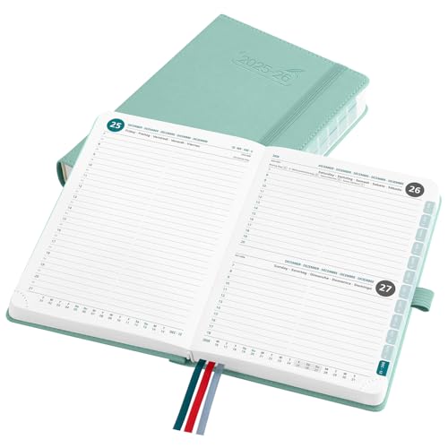 BEZEND 16-Monate Kalender 2025 2026 (Sep 25-Dez 26), Tagesplaner 1 Tag 1 Seite mit Zeitleiste, 30 Minuten Takt Tageskalender din B6 12 x 17 cm, Terminplaner 25/26 mit PU-Leder Hardcover, Mintgrün von BEZEND