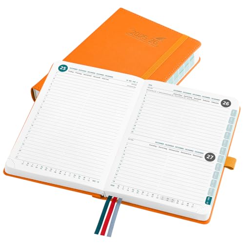 BEZEND 16-Monate Kalender 2025 2026 (Sep 25-Dez 26), Tagesplaner 1 Tag 1 Seite mit Zeitleiste, 30 Minuten Takt Tageskalender din B6 12 x 17 cm, Terminplaner 25/26 mit PU-Leder Hardcover, Orange von BEZEND