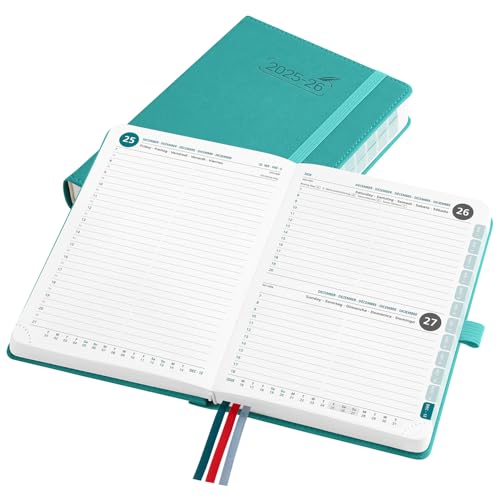 BEZEND 16-Monate Kalender 2025 2026 (Sep 25-Dez 26), Tagesplaner 1 Tag 1 Seite mit Zeitleiste, 30 Minuten Takt Tageskalender din B6 12 x 17 cm, Terminplaner 25/26 mit PU-Leder Hardcover, Türkis von BEZEND
