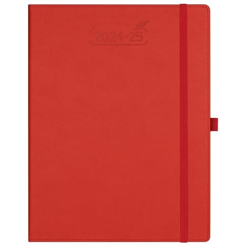BEZEND 18-Monate Buchkalender 2024 2025 PU-Leder Hardcover Kalender [Rot] Terminplaner Juli 24-Dez 25 | Wochenkalender 1 Woche 2 Seiten A4 | Planer mit Stifthalter von BEZEND