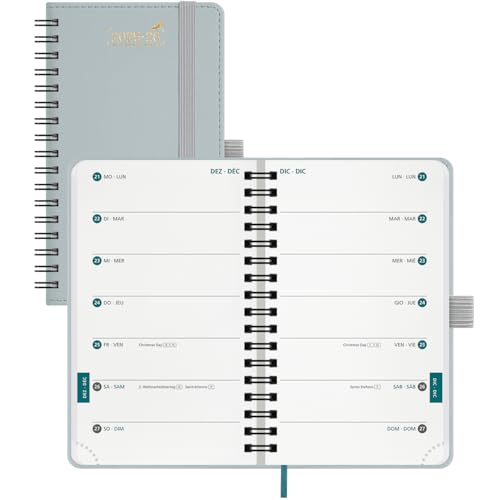 BEZEND 18-Monate Taschenkalender 2025 2026 klein (Juli 25-Dez 26), Kalender 25/26 Wochenplaner A6 1 Woche 2 Seiten mit 2 Spalten, Terminplaner Ringbuch 25/26 mit PU-Leder Softcover, Graublau von BEZEND