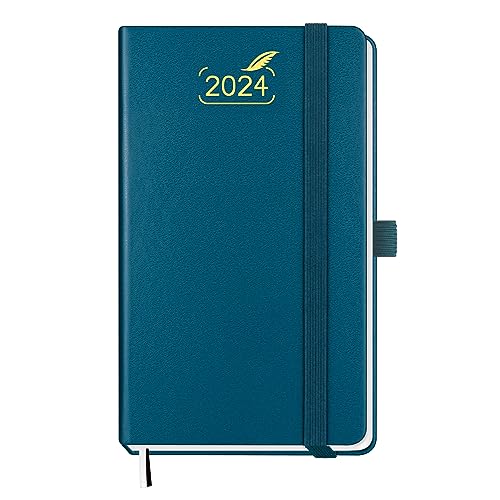 BEZEND Taschenkalender 2024 Klein Hardcover [Pazifikgrün] Terminplaner 2024 A6 mit Stifthalter | Mini-Buchkalender 1 Woche 2 Seiten von BEZEND
