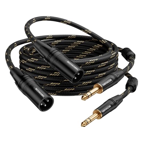 BEZOKABEL XLR auf 6,35 mm, XLR-Stecker auf 1/4 Stecker, 1,8 m, 2 Stück, TRS auf XLR-Kabel, Viertelzoll auf XLR-Mikrofonkabel, Nylon geflochten von BEZOKABEL