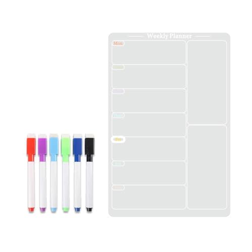 Wochenkalender, Mahlzeitenplaner für Kühlschrank, Acryl, trocken abwischbar, mit 6 Markern, Wochenplaner Wochenkalender, Mahlzeitenplaner für Kühlschrank, Acryl, trocken abwischbar, mit 6 Markern, Wochenplaner von BFANGLC