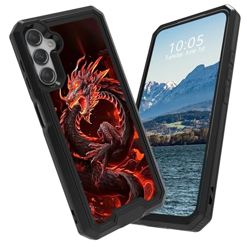 BFDHGQZC Schutzhülle für Samsung Galaxy A16 5G, 17 cm (6,7 Zoll), strapazierfähig, Hybrid-Hülle, doppellagig, harter PC + weiches TPU, stoßfest, robust, für Samsung A16 5G, roter Drache von BFDHGQZC
